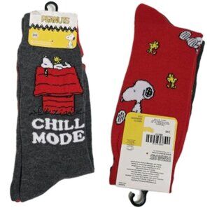 Peanuts Snoopy & Woodstock Socks 2-Pack Bright Red & Gray Chill Size 6-12   🩶♥️